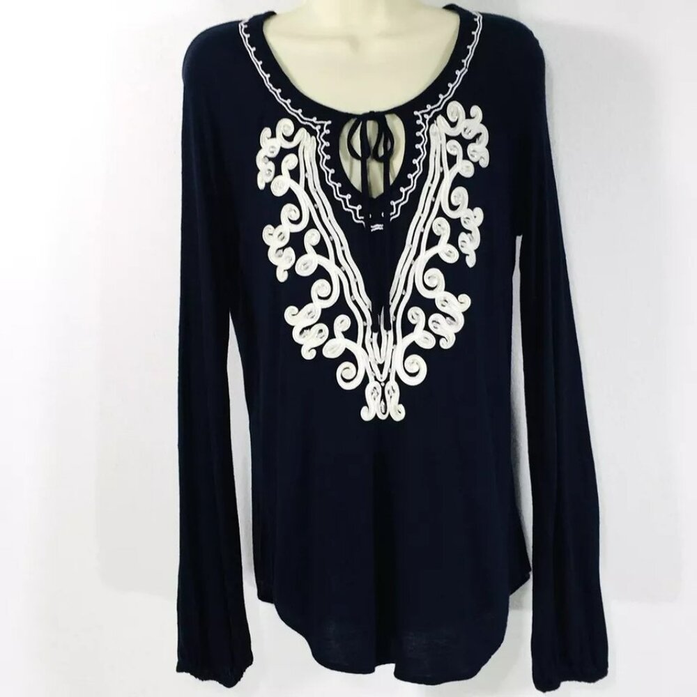 INC International Concepts Top Tunic Sz M Beaded Embroidered Long Sleeve